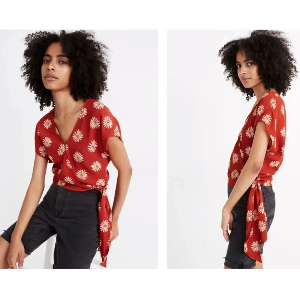 NWOT Madewell Cropped Sash-Tie Wrap Top in Daisy Daydream - Picture 2 of 9